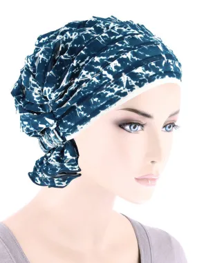 Abbey Cap Ruffle Teal Blue Abstract