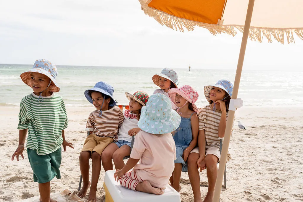 ACORN KIDS - TULIP BROAD BRIM BUCKET HAT: GREEN PEACH, YELLOW FLORAL