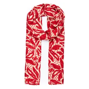 Allie Lightweight Scarf - Red/Cream, Floral