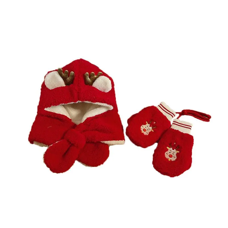 Autumn and winter Christmas children's hat scarf one glove set  Circumference 19.7-20.5inch