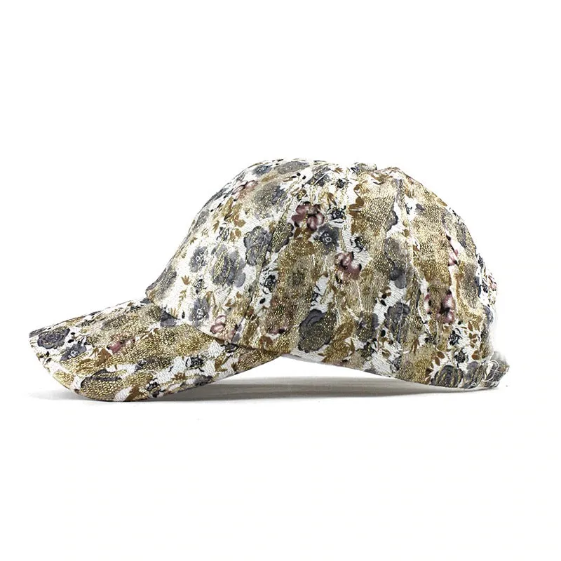 Breathable Flower Print Lace Snapback Baseball Cap