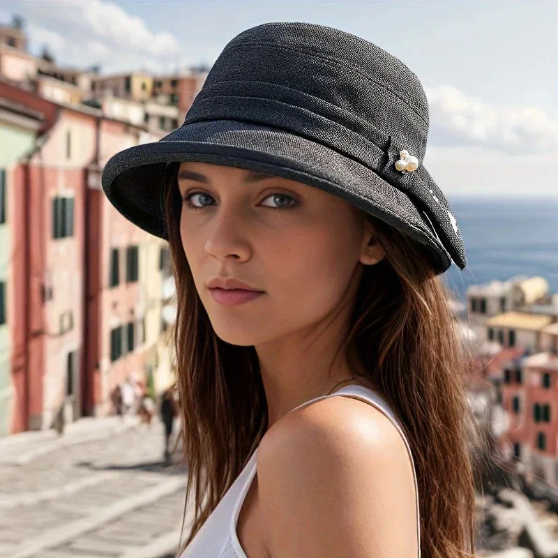 Breathable Straw Bucket Hat Solid Color Summer Sun Hat