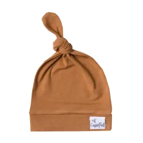 Copper Pearl Newborn Top Knot Hat | Camel