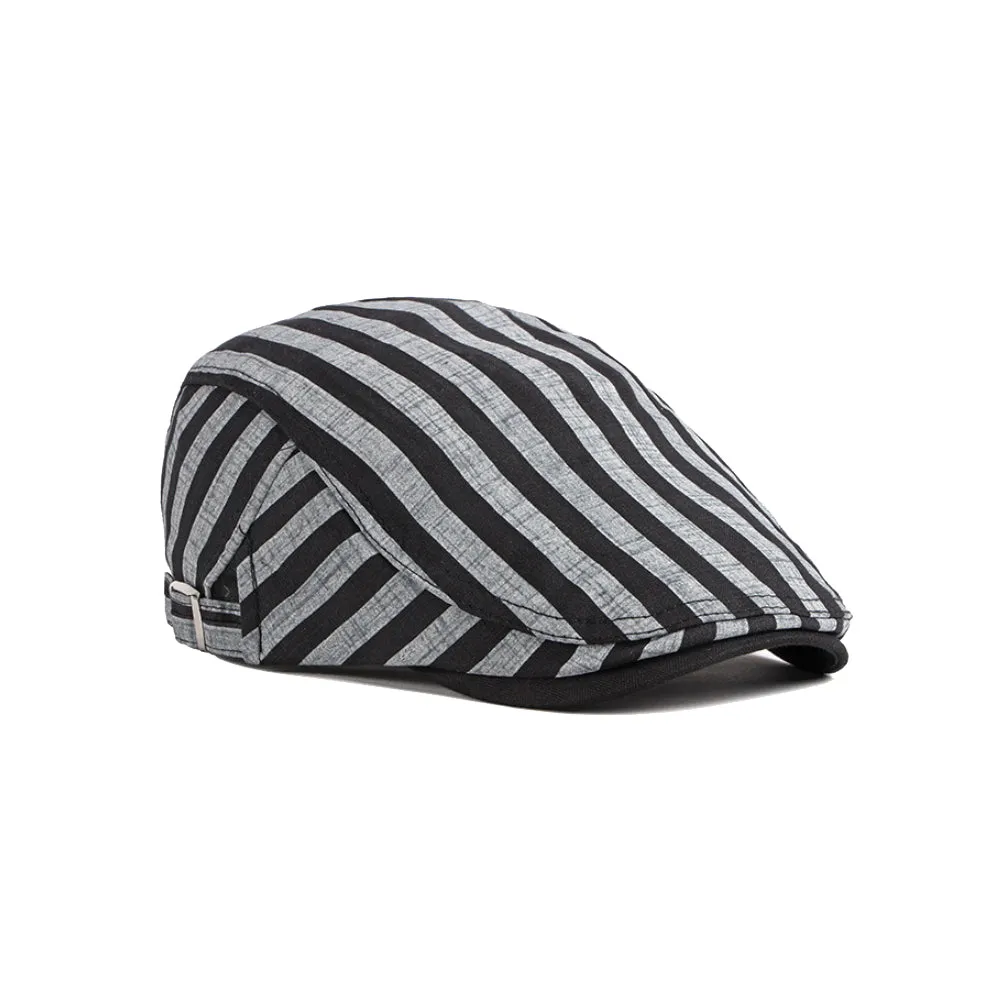 Cotton Striped Ivy Newsboy Cap Cabbie Gatsby Golf Beret Hat YZ30107