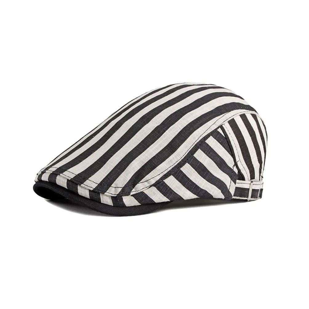 Cotton Striped Ivy Newsboy Cap Cabbie Gatsby Golf Beret Hat YZ30107