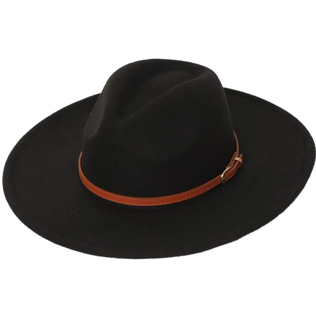 FabSeasons Vintage Wide Brim Black Fedora Hat with Belt for men