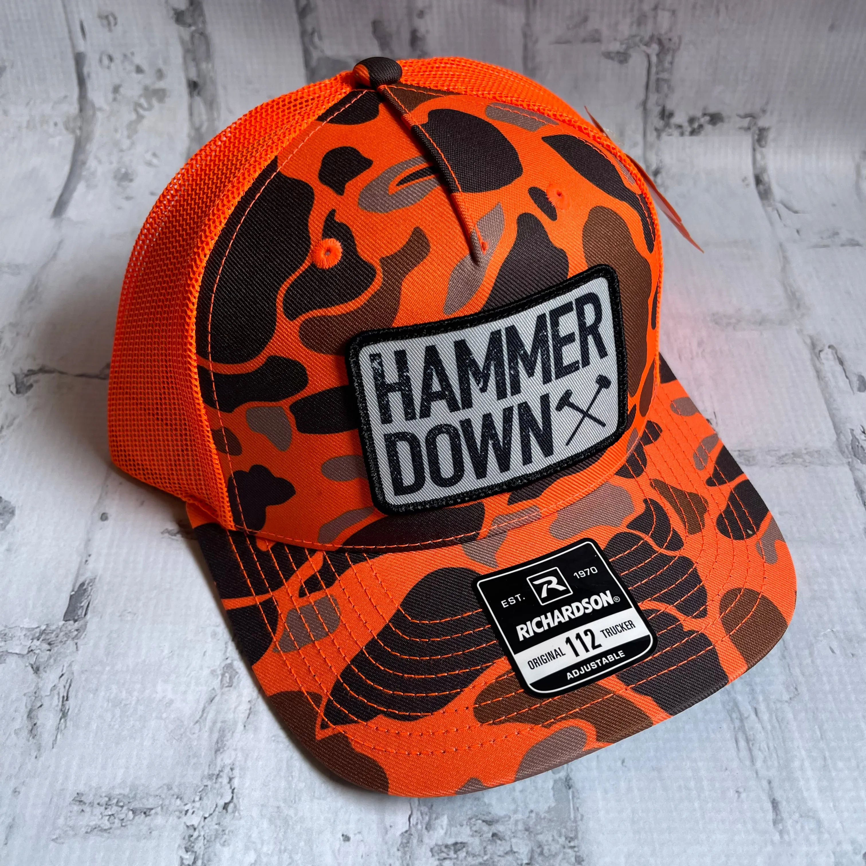 Hammer Down "Black HD Two Rour" Hat - Blaze Camo with Woven Patch