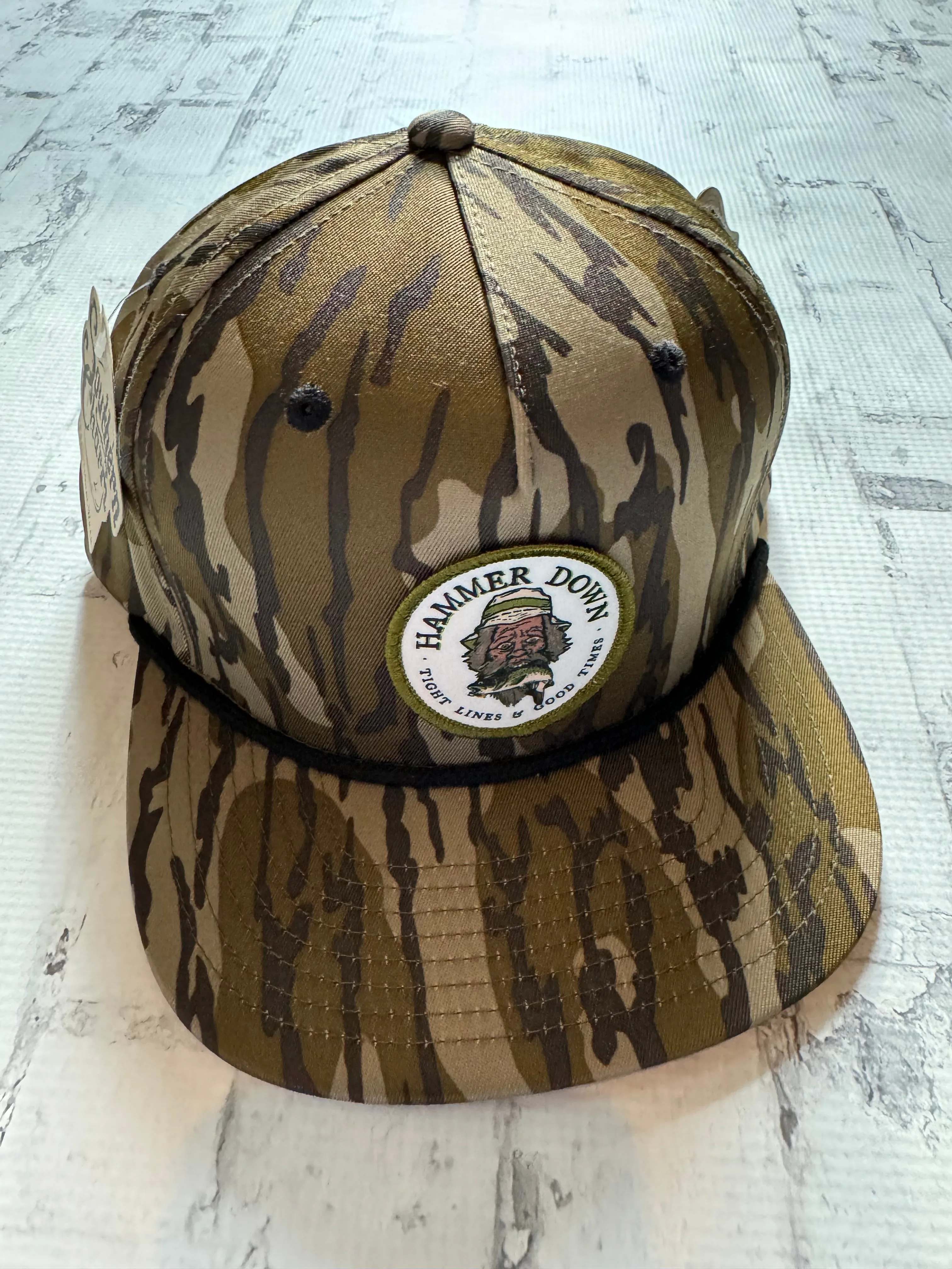 Hammer Down “Sasquatch and Fish" Hat - Stripe Camo with Black Rope