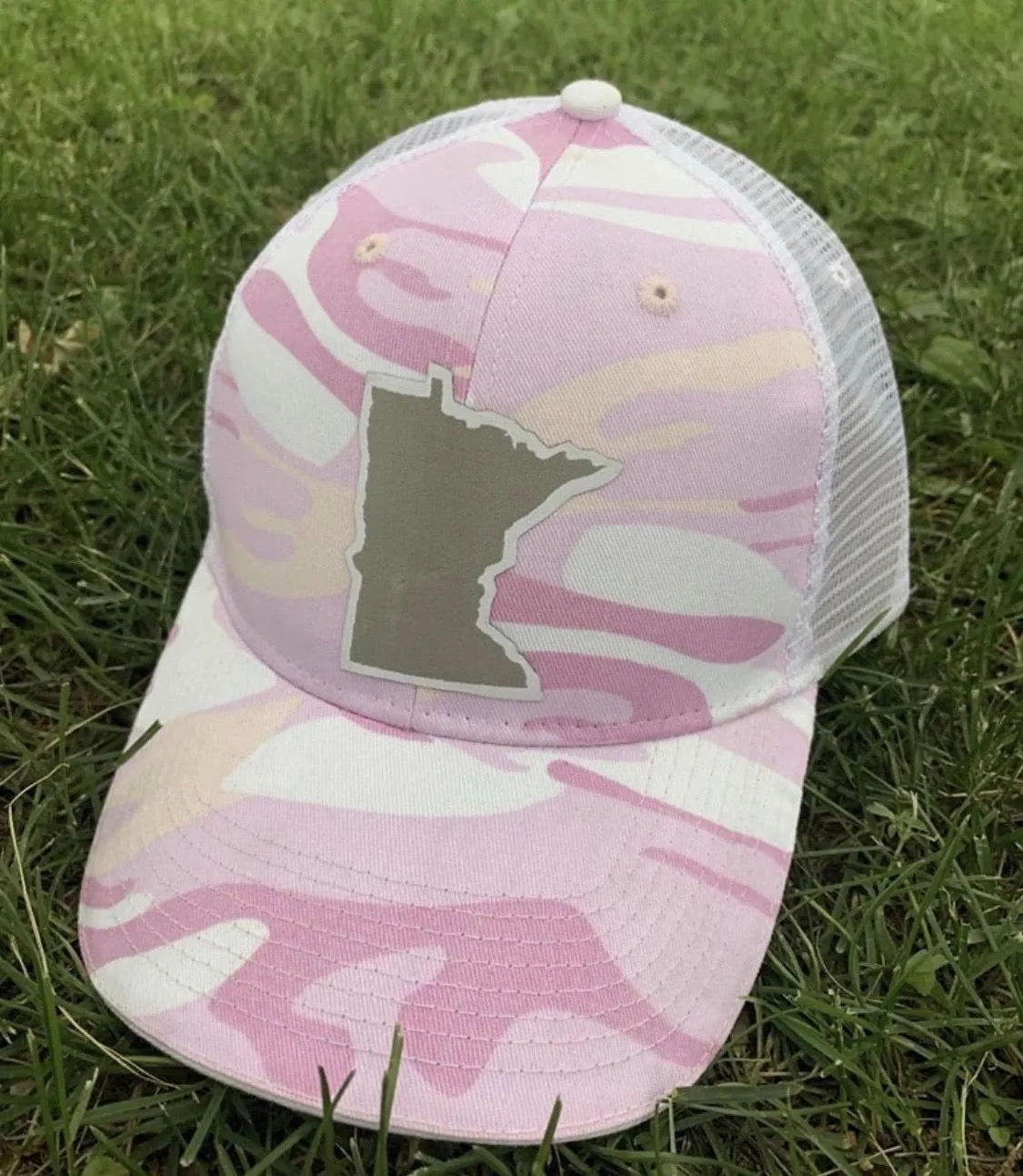 Hats Minnesota Pink and white camouflage State of Mn Womens trucker cap Adjustable snapback Mesh breathable back Sota Only 4 left! In stock. Ships today!