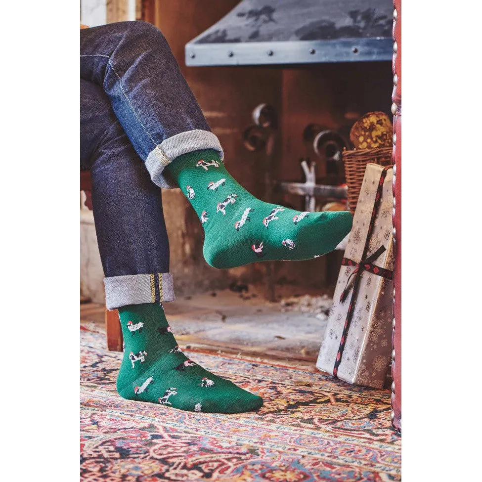 HJ Socks HJ33 Mens Animals In Christmas Hats Softop Socks