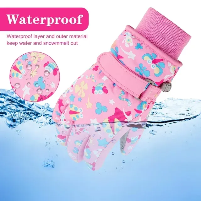 Kids Snow Ski Waterproof Winter Gloves with Fleece Lining for Ourdoor Boys Girls Toddler ZB117