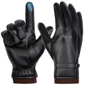 Men PU Leather Warm Anti-slip Touchscreen Gloves Cold Weather ZB089