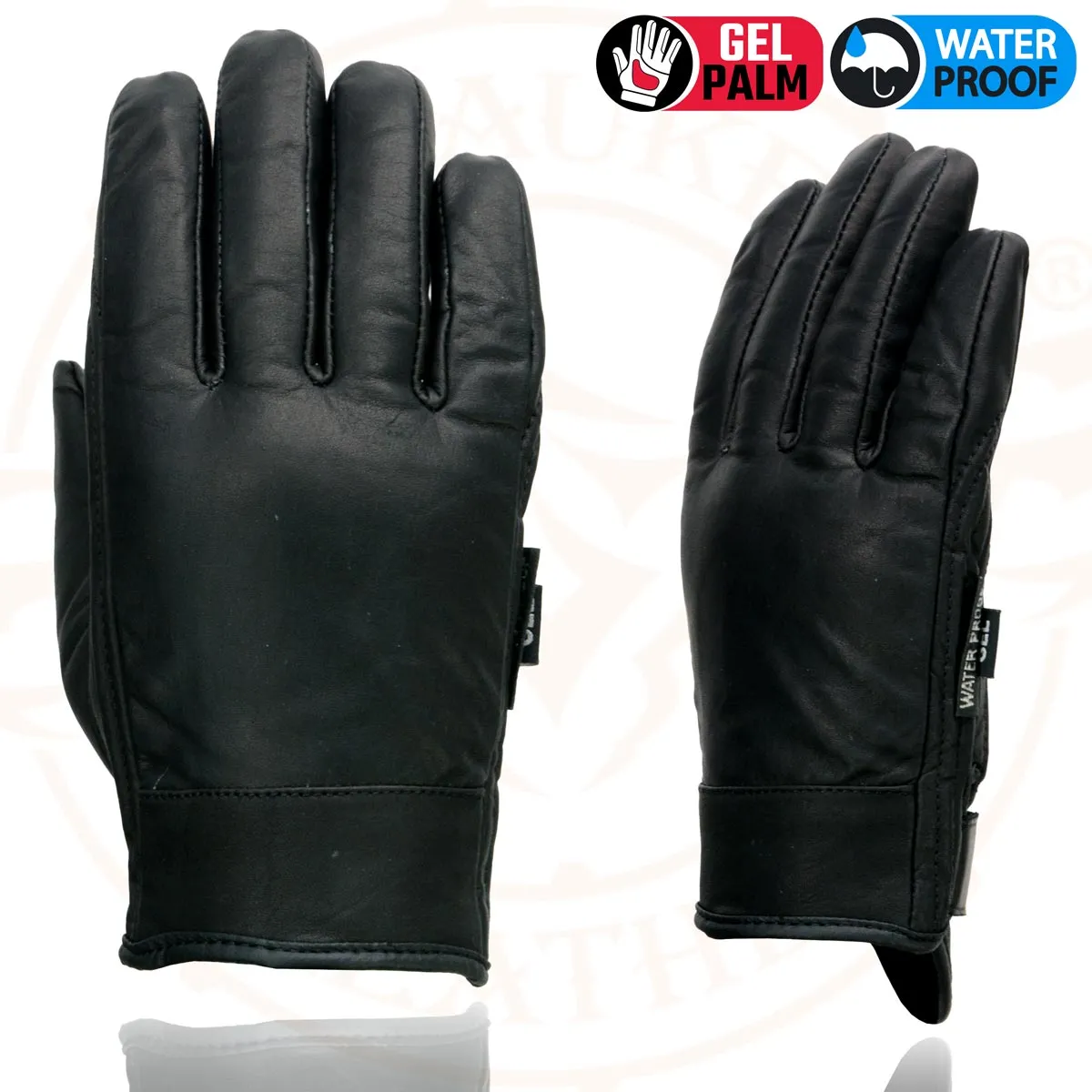 Milwaukee Leather MG7522 Men's Black Leather Waterproof Cruiser Motorcycle Hand Gloves W/ Gel Padded Palm