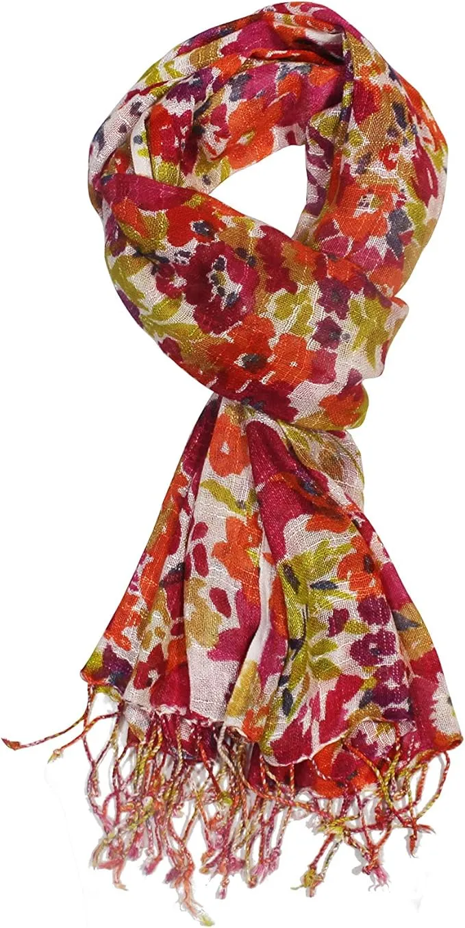 Multi Color Floral Print Lightweight Scarf for Women