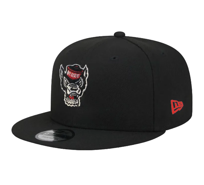 NC State Wolfpack New Era 9Fifty Black Wolfhead Flatbill Adjustable Hat