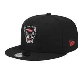 NC State Wolfpack New Era 9Fifty Black Wolfhead Flatbill Adjustable Hat