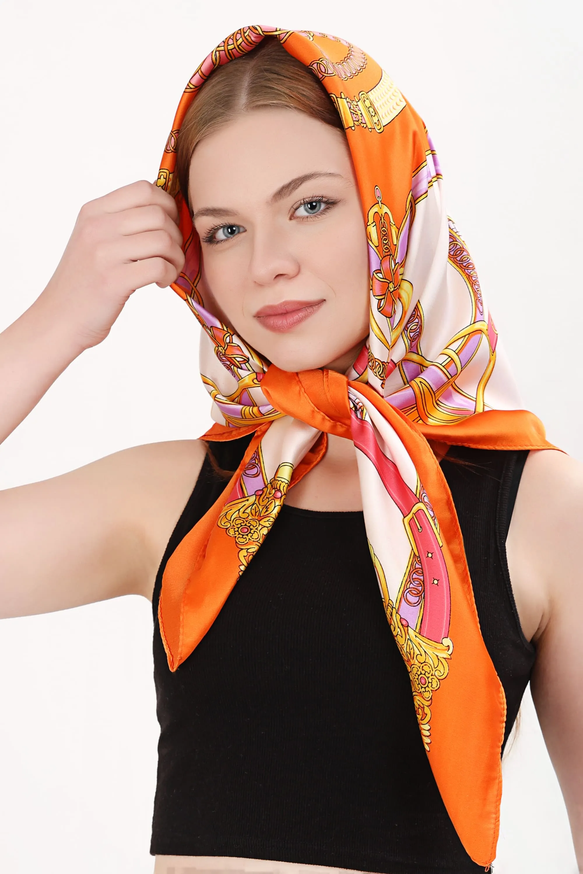 Orange bandana - silk blend square Lightweight Neckerchief –Women