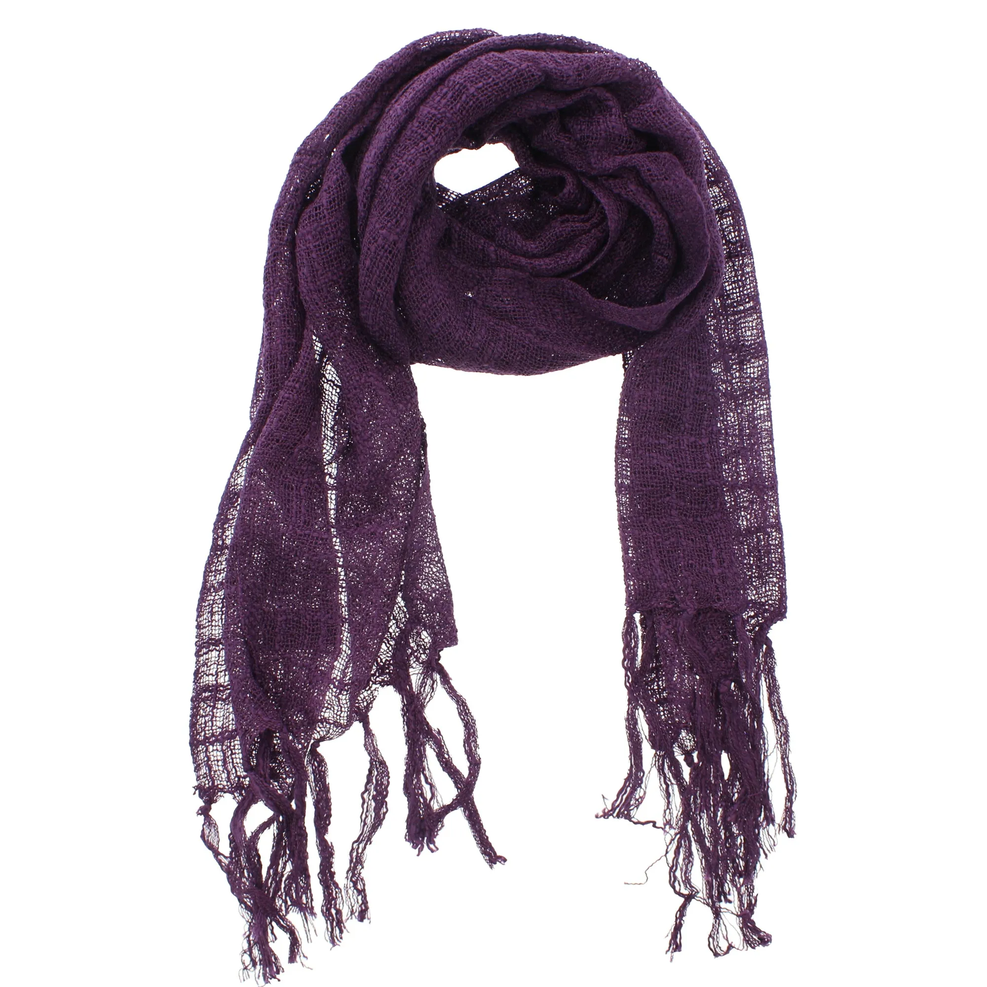 Plain Lightweight Cotton Scarf with Tassels