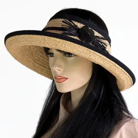 Raffia Straw pop top full brim visor, with extra large brim, adjustable fit sweatband