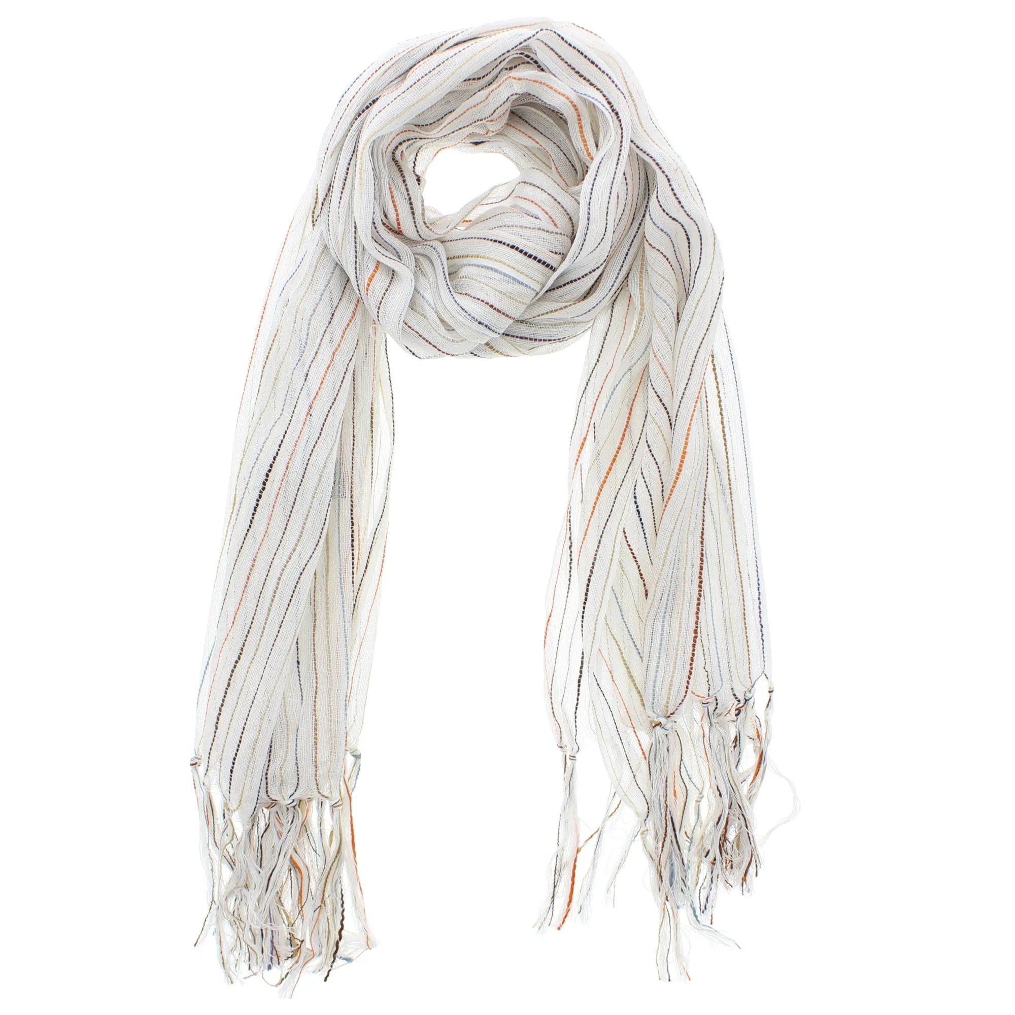 Striped Cotton Lightweight Scarf with Tassels