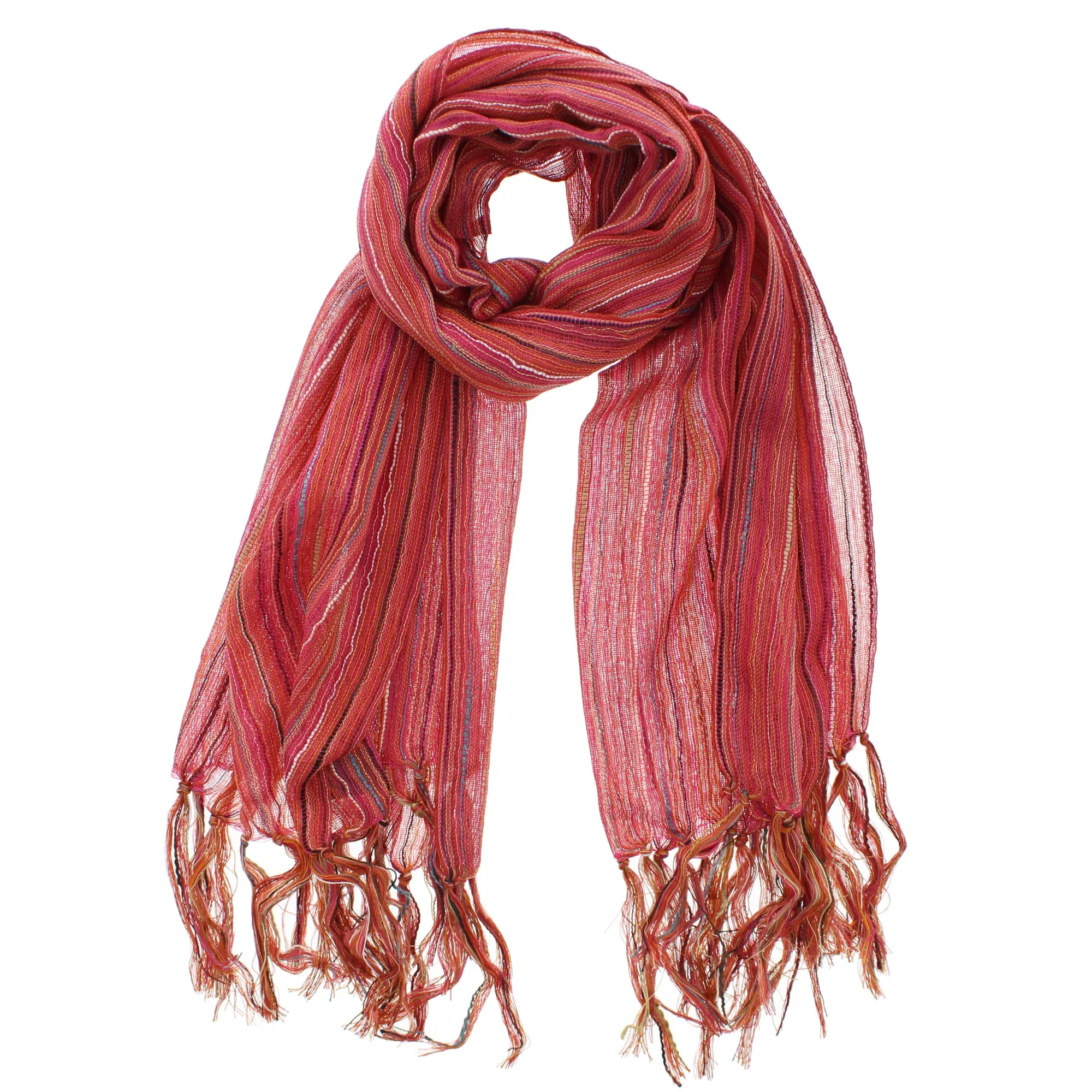 Striped Cotton Lightweight Scarf with Tassels