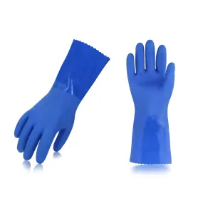 VGO 2 Pairs Heavy Duty PVC Gloves, Resist Strong Acid, Alkali and Oil (Blue,PVC4010-BL)